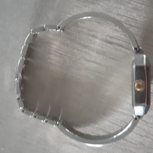 Silver and Gold Rectangular Watch with Geometric Design - Picture 3 of 3